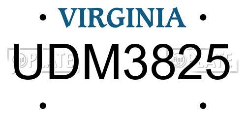 UDM3825 Virginia License Plate