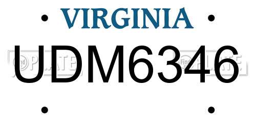 UDM6346 Virginia License Plate