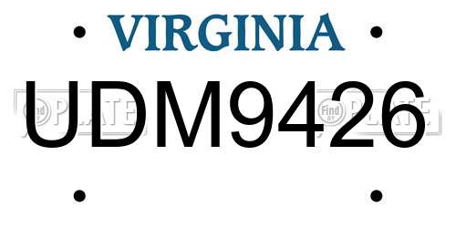 UDM9426 Virginia License Plate