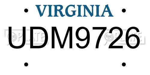 UDM9726 Virginia License Plate