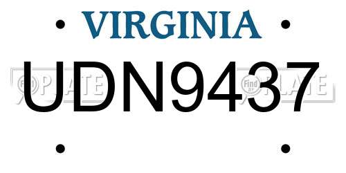 UDN9437 Virginia License Plate