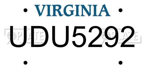 UDU5292 Virginia License Plate