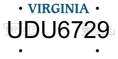 UDU6729 Virginia License Plate