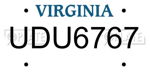 UDU6767 Virginia License Plate