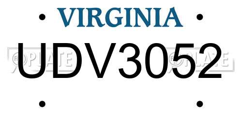 UDV3052 Virginia License Plate