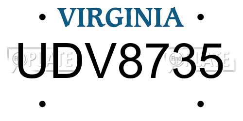 UDV8735 Virginia License Plate