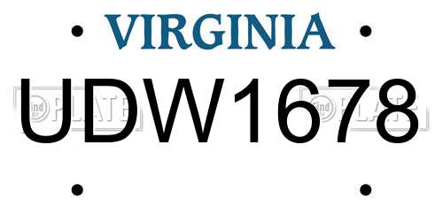 UDW1678 Virginia License Plate