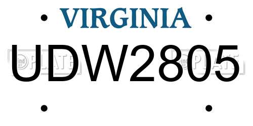 UDW2805 Virginia License Plate