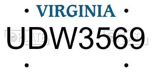 UDW3569 Virginia License Plate