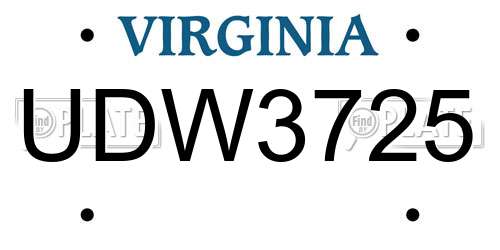 UDW3725 Virginia License Plate
