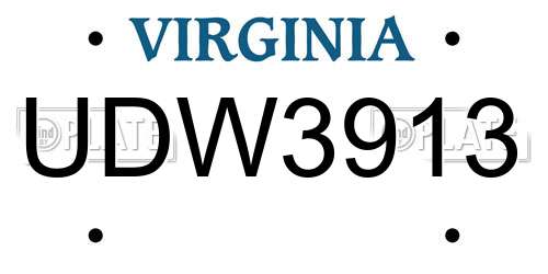 UDW3913 Virginia License Plate