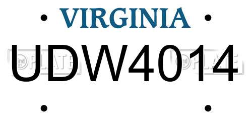 UDW4014 Virginia License Plate
