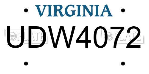 UDW4072 Virginia License Plate