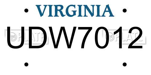 UDW7012 Virginia License Plate