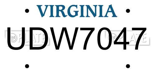UDW7047 Virginia License Plate