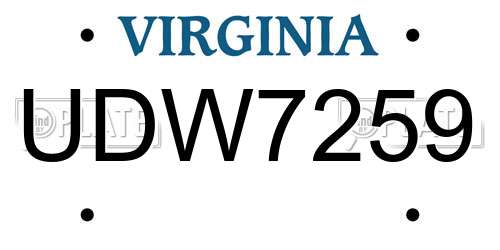 UDW7259 Virginia License Plate