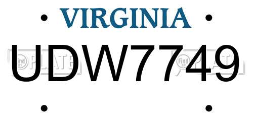 UDW7749 Virginia License Plate