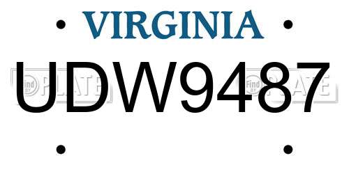 UDW9487 Virginia License Plate