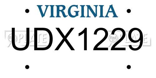 UDX1229 Virginia License Plate