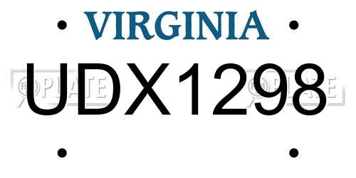 UDX1298 Virginia License Plate