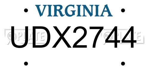 UDX2744 Virginia License Plate