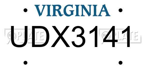 UDX3141 Virginia License Plate