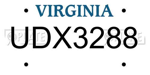 UDX3288 Virginia License Plate