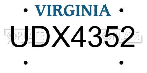 UDX4352 Virginia License Plate