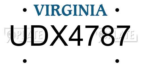 UDX4787 Virginia License Plate