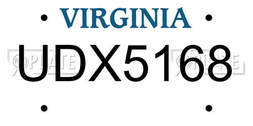 UDX5168 Virginia License Plate