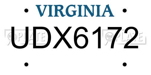 UDX6172 Virginia License Plate