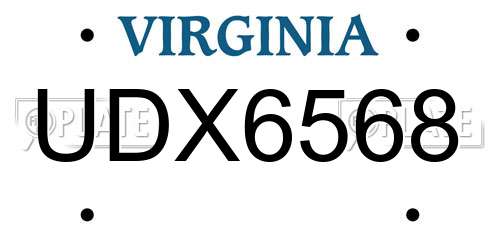 UDX6568 Virginia License Plate