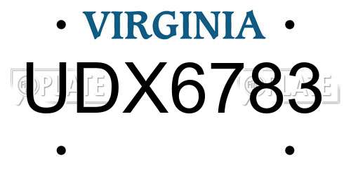 UDX6783 Virginia License Plate