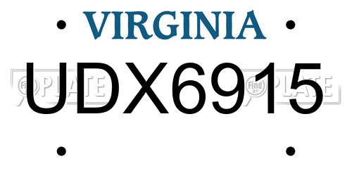 UDX6915 Virginia License Plate