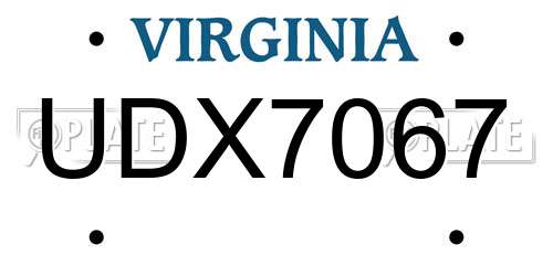 UDX7067 Virginia License Plate