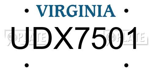 UDX7501 Virginia License Plate