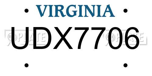 UDX7706 Virginia License Plate