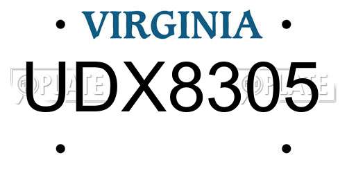 UDX8305 Virginia License Plate