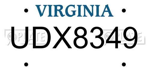 UDX8349 Virginia License Plate