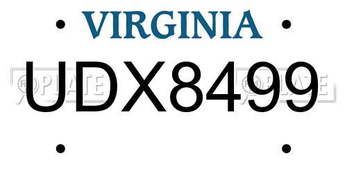 UDX8499 Virginia License Plate