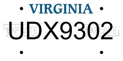 UDX9302 Virginia License Plate