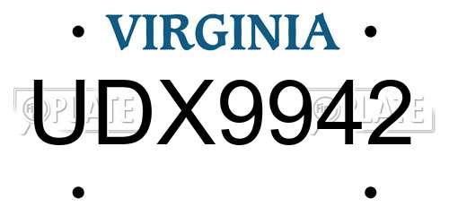 UDX9942 Virginia License Plate