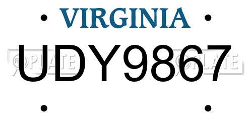 UDY9867 Virginia License Plate