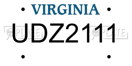 UDZ2111 Virginia License Plate