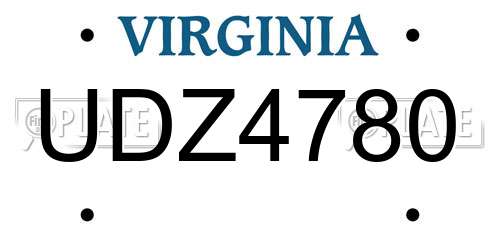 UDZ4780 Virginia License Plate