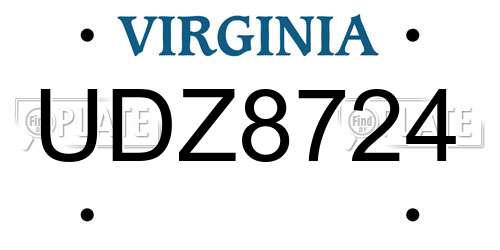 UDZ8724 Virginia License Plate