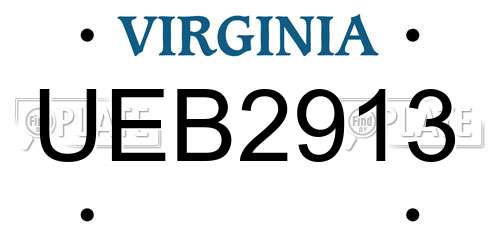 UEB2913 Virginia License Plate