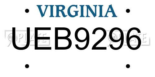 UEB9296 Virginia License Plate