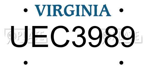 UEC3989 Virginia License Plate