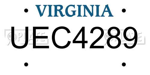 UEC4289 Virginia License Plate